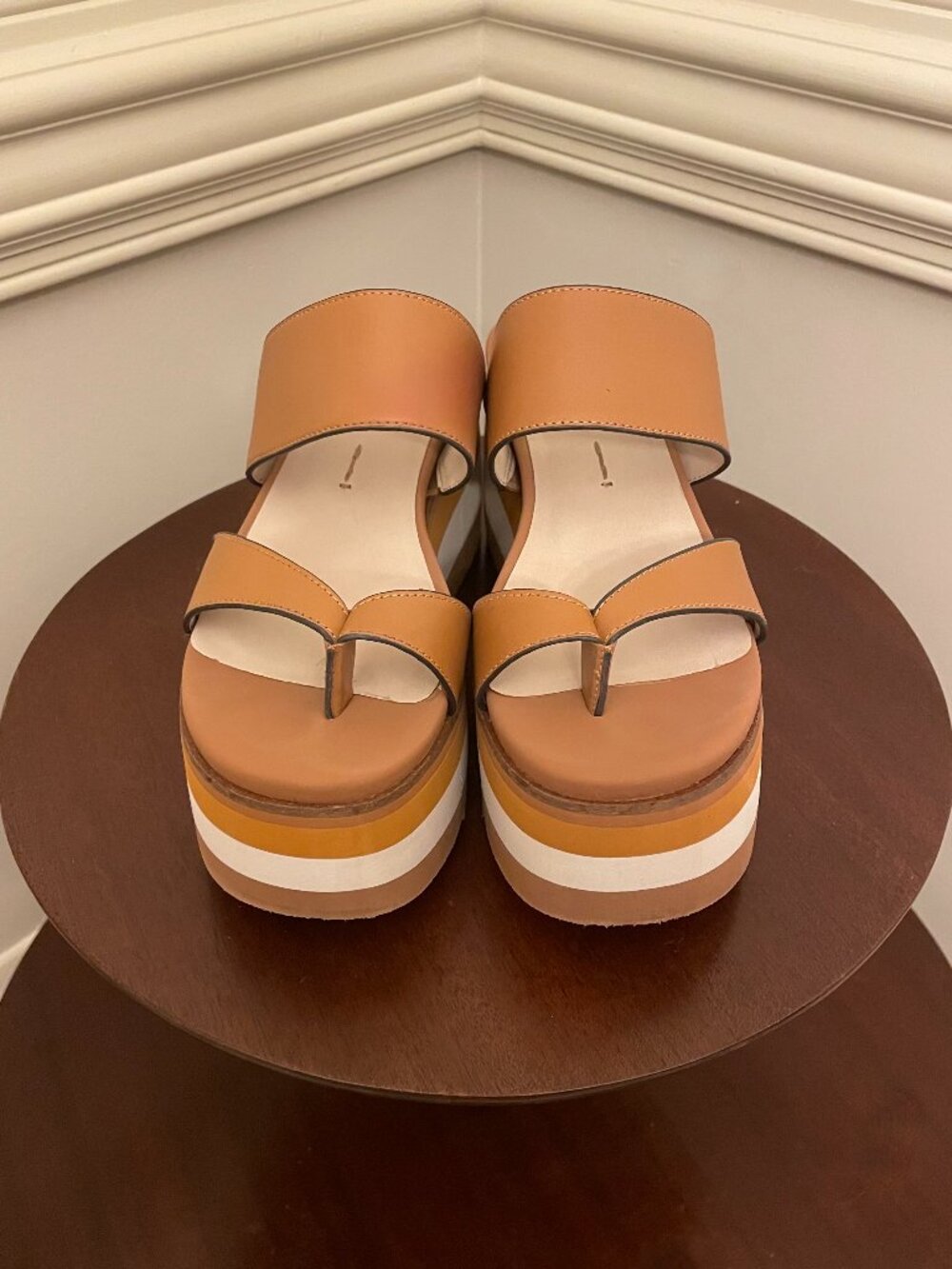Naked Feet Flux Platform Wedge Sandals in Tan Women's Size 8